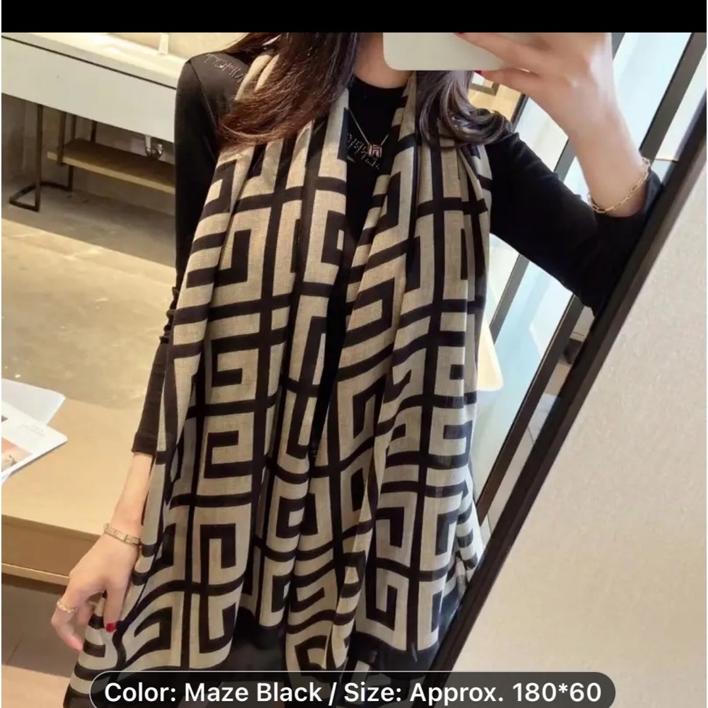 Luxurious Geometric Pattern Scarf - Soft & Cozy Shawl - Lightweight, 180 /60